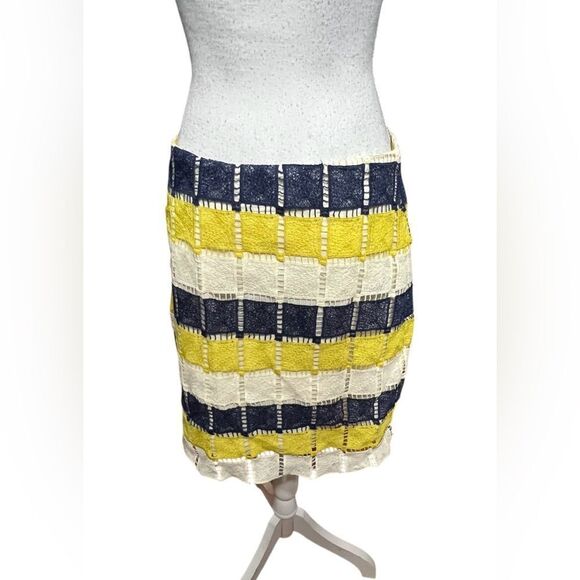 HUTCH Anthropologie blue yellow short skirt 10 - Picture 3 of 4